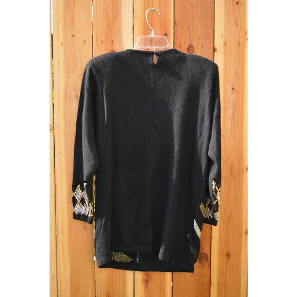 Vintage 1980s Shannan Black Sweater with Silver Gold Star Embellishment - Picture 4 of 6
